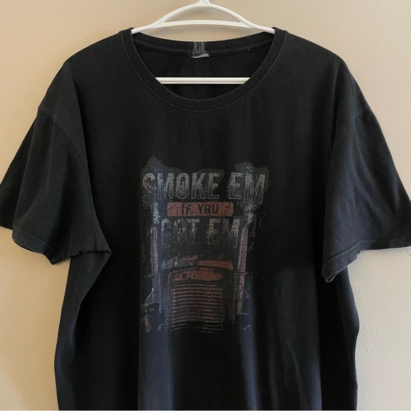 Vintage “Smoke Em If You Got Em” Black Graphic T-Shirt - Size XL - 25" PTP - GUC - Picture 2 of 9